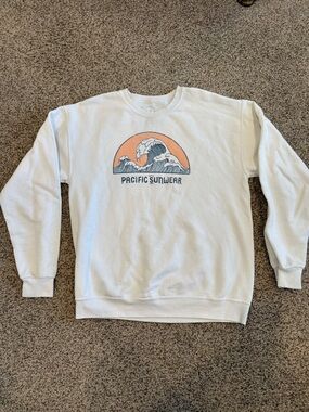 Pacific Sunwear Cream Crewneck Sweatshirt with “The Great Wave”Graphic